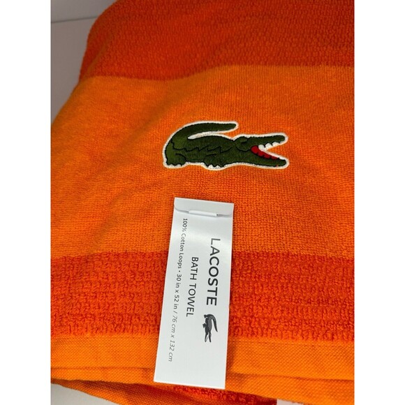 Lacoste ORANGE Bath Towel 100% Cotton 30" x 52" Big Crocodile Logo NEW NWT - Picture 2 of 2